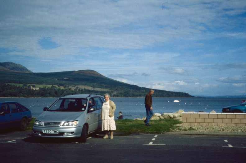 South Scotland - Joan by Car at Brodick Seafront September 1999.jpg